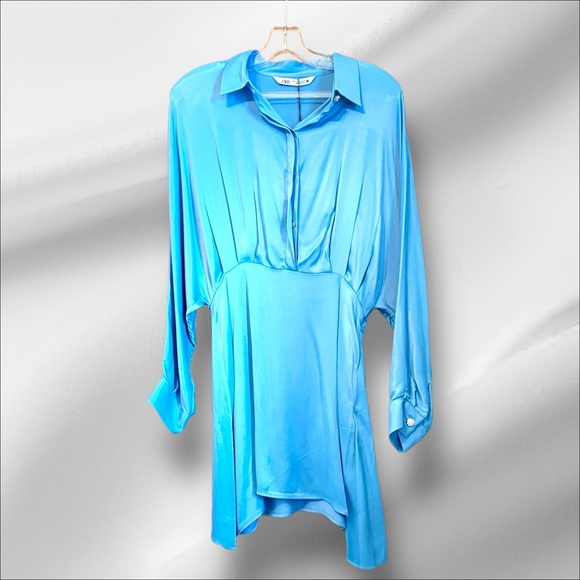 Zara Dresses & Skirts - Zara Dress Icy Blue! Long Sleeves Mini Size M NWT